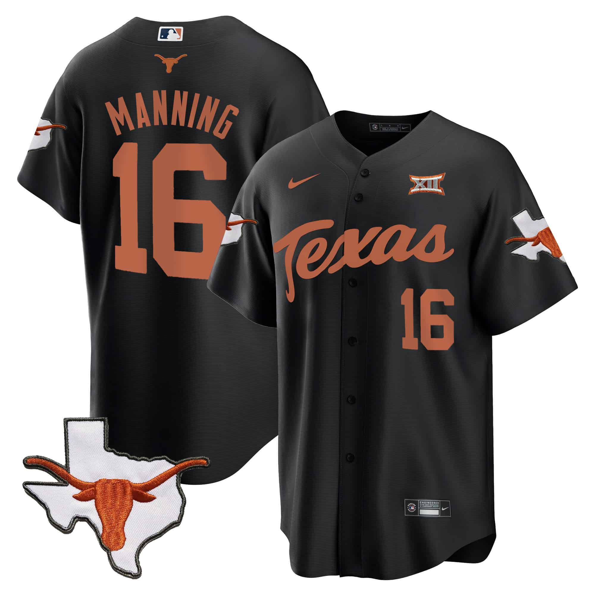 Men Texas Longhorns #16 Manning Black 2024 Baseball NCAA Jersey